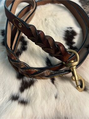 Braided Leather Dog Leash in Brown with Brass Hardware